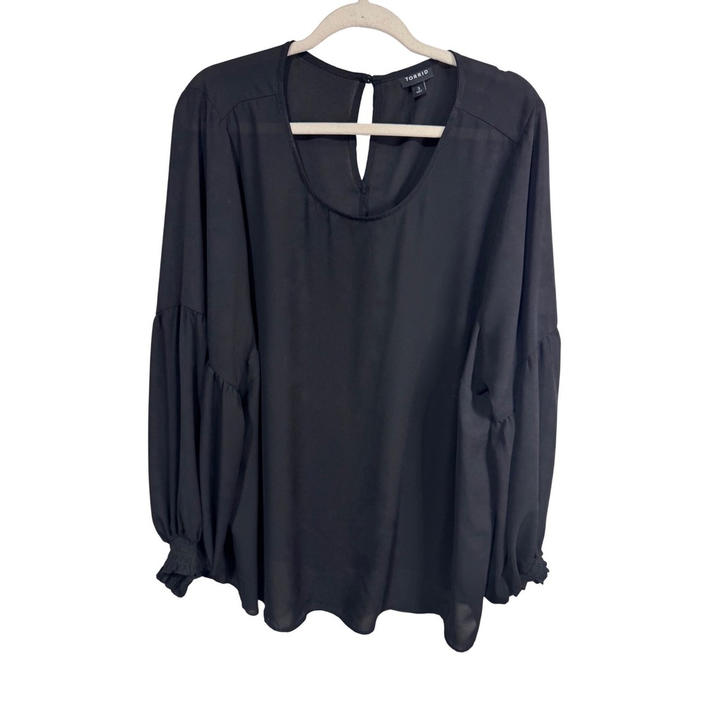Torrid Black Semi-Sheer Balloon Long Sleeve Keyhole Neck Blouse Womens 3x Party